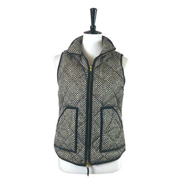 J.Crew Vest Down Filled Quilted Puffer Herringbone Black Tan Women’s Size Small - Picture 2 of 13